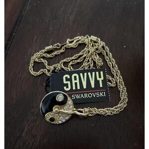 Rare Vtg SWAROVSKI Necklace Yin Yang Crystals Jewelry Beauty Savvy Vonelle
